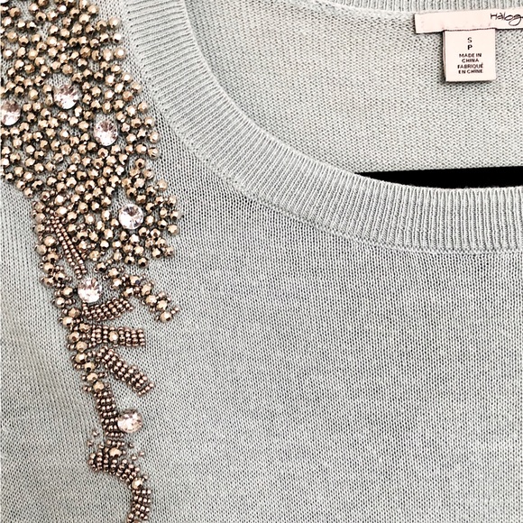 Halogen Jeweled Shoulder Sweater, Light Blue/Silver, Small/Petite - Picture 12 of 12